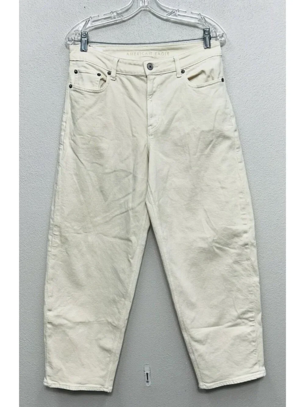 American Eagle Barrel Jeans Womens 6 Cream High Rise Ankle 31”x27.5”